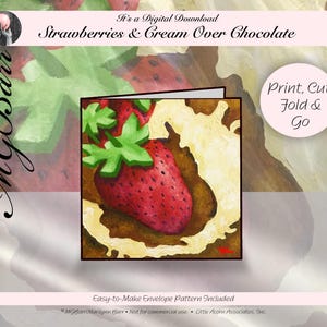 Basteln | Kunst-Hinweis-Karte | Digitaler Download | Druckbar | Sofortdownload | Starter-Nachricht & Umschlag | Öl | Erdbeeren und Sahne | MGBarr