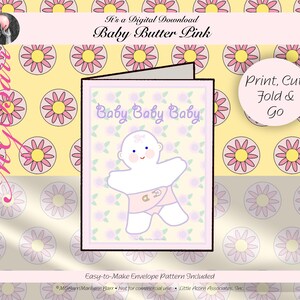 Basteln | Kunst-Hinweis-Karte | Digitaler Download | Druckbar | Sofortdownload | Starter Nachricht & Umschlag |Mixed Media | Babybutter Rosa | MGBarr