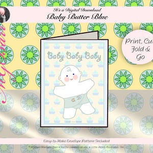 Doe-het-zelf | Notitiekaart kunst | Digitale download | Afdrukbaar | Direct downloaden | Startbericht en envelop |Gemengde techniek | Babyboterblauw | MGBarr