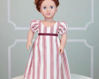 Red Ticking Stripe Regency Dress for 18" Doll AG Doll