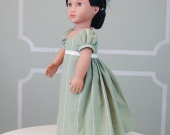 Sage Green Stripe Cotton/Linen Regency Dress for 18" Doll AG Doll