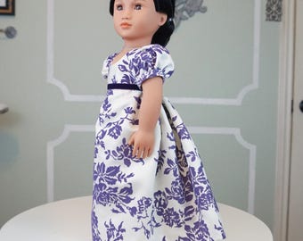 Purple Flocked Cream Satin Regency Dress and Velvet Capelet for 18" Doll AG Doll