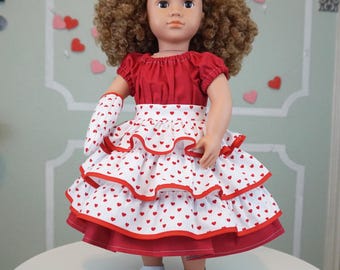 Red Hearts on White Retro Ruffle Valentine's Day Apron and Oven Mitt