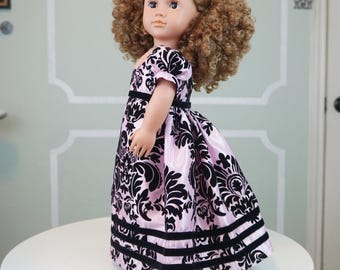 Black Flocked Pink Taffeta Regency Dress and Velvet Capelet for 18" Doll AG Doll