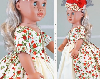 Robe a l'Anglaise Robe deux pièces rouge printanier boutons de rose pour poupée de 18 po. AG Doll