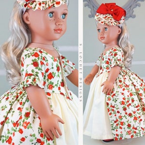 Robe a l'Anglaise Spring Red Rosebuds two piece dress for 18 Doll AG Doll image 1