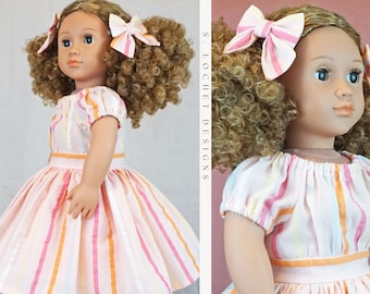 Vintage Peasant Style Seersucker Cotton Candy Pink Stripe Dress and Bow for 18" Doll AG Doll