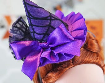 Purple Spiderweb Halloween Witch Hat Headband Fascinator for AG dolls 18 inch dolls