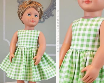 Classic Vintage Style Green and White Gingham Dress for 18" Doll AG Doll