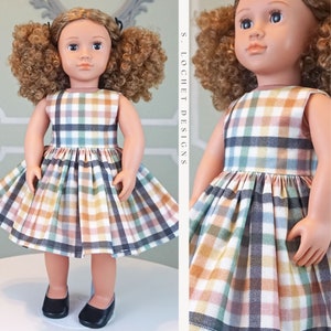 Classic Vintage Style Rainbow Sherbet Check Plaid Gingham Dress for 18" Doll AG Doll
