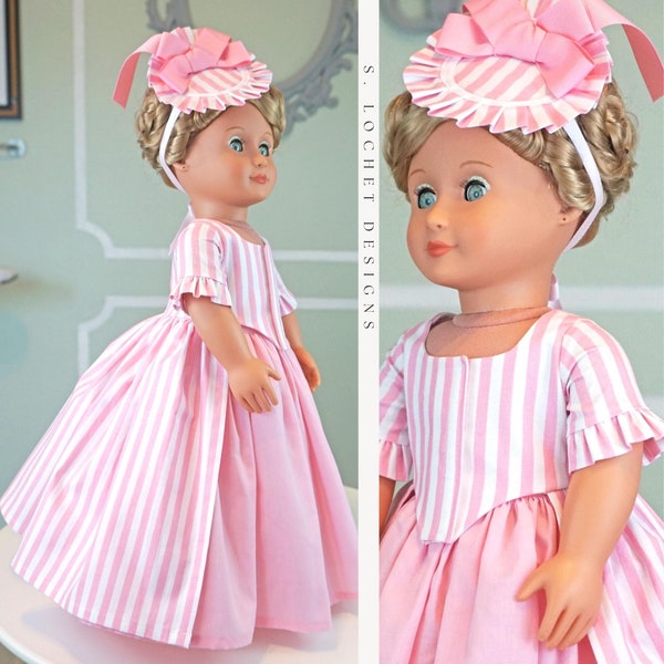 Robe à l'anglaise Robe historique deux pièces à rayures roses et blanches pour poupée 18 po. AG Doll