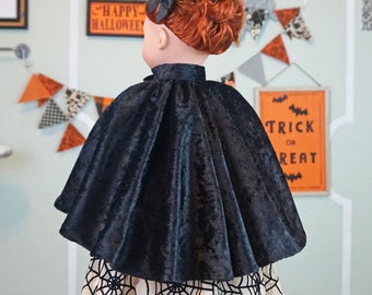 Black Midi Crushed Velvet lined cape Halloween witch cape for 18" Doll AG Doll