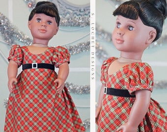 Christmas Red Plaid Regency Dress for 18" Doll AG Doll