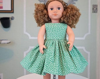 Classic Vintage Style Green and White Dotted Dress for 18" Doll AG Doll