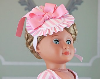 Chapeau bergère historique du XVIIIe siècle à rayures roses pour poupées AG
