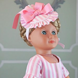 Pink Striped 18th Century Historical Bergère Hat for AG dolls 18 inch dolls image 1