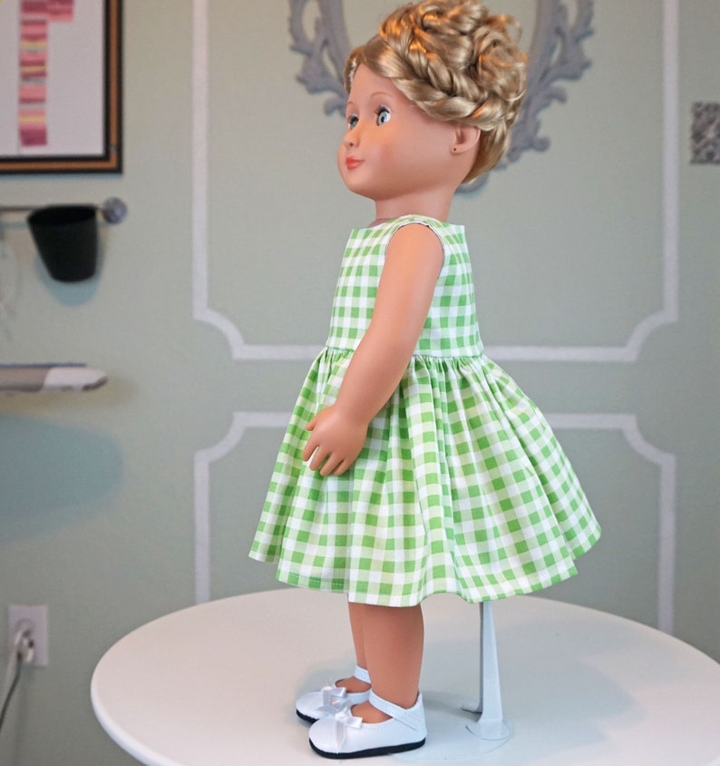 Classic Vintage Style Green and White Gingham Dress for 18 Doll AG Doll image 4