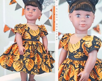 Halloween Batik Pumpkin Party Dress for 18" Doll AG Doll