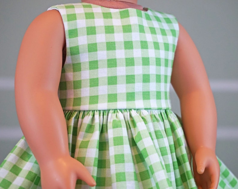 Classic Vintage Style Green and White Gingham Dress for 18 Doll AG Doll image 6