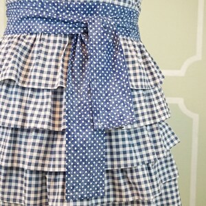 SOPHIE Vintage Style Full Ruffle Apron Blue Check Gingham image 9