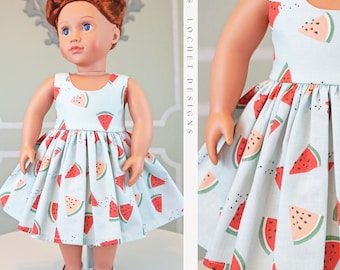 Robe d'été pastèque aux fruits d'été de style vintage pour poupée AG de 18 pouces