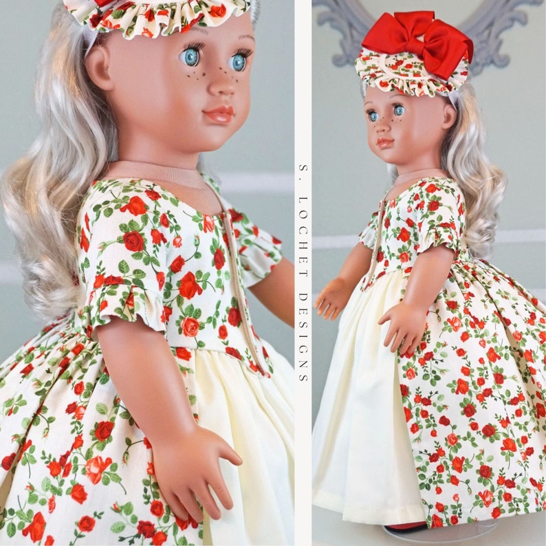 Robe a l'Anglaise Spring Red Rosebuds two piece dress for 18 Doll AG Doll image 1