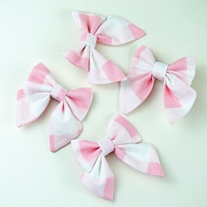 Small 2 Pink Alligator Clip Hair Bows Large Pink Gingham