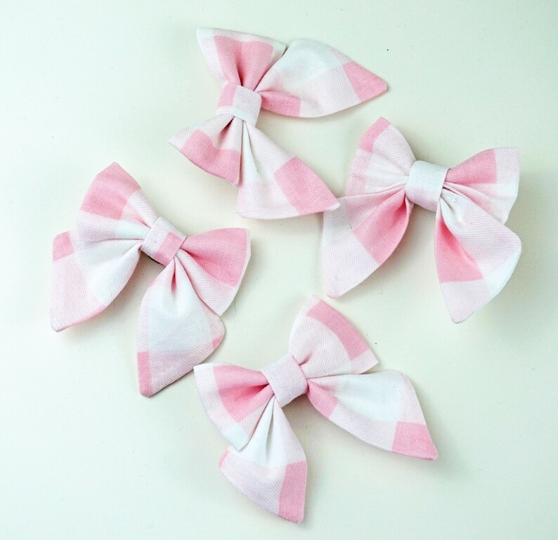 Small 2 Pink Alligator Clip Hair Bows Large Pink Gingham