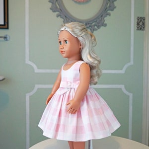 Vintage Style Summer Large Pink Gingham Sundress for 18 Doll AG Doll image 9