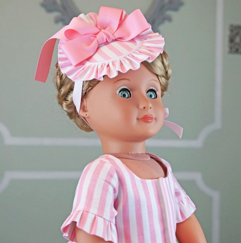 Pink Striped 18th Century Historical Bergère Hat for AG dolls 18 inch dolls image 1