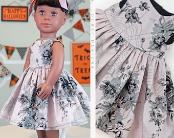 Classic Vintage Style Halloween Bats Roses and Spiderwebs Dress for 18" Doll AG Doll