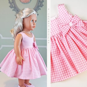 Vintage Style Summer Pink Small Gingham Sundress for 18" Doll AG Doll