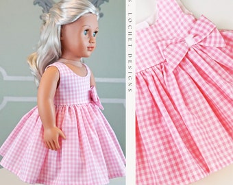 Vintage Style Summer Pink Small Gingham Sundress for 18" Doll AG Doll