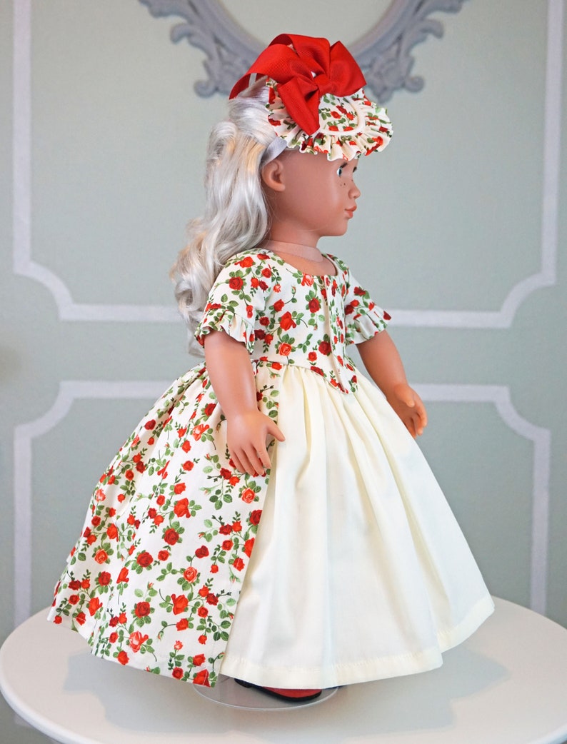 Robe a l'Anglaise Spring Red Rosebuds two piece dress for 18 Doll AG Doll image 6