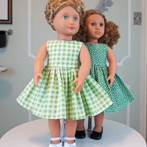 Classic Vintage Style Green and White Gingham Dress for 18 Doll AG Doll image 9