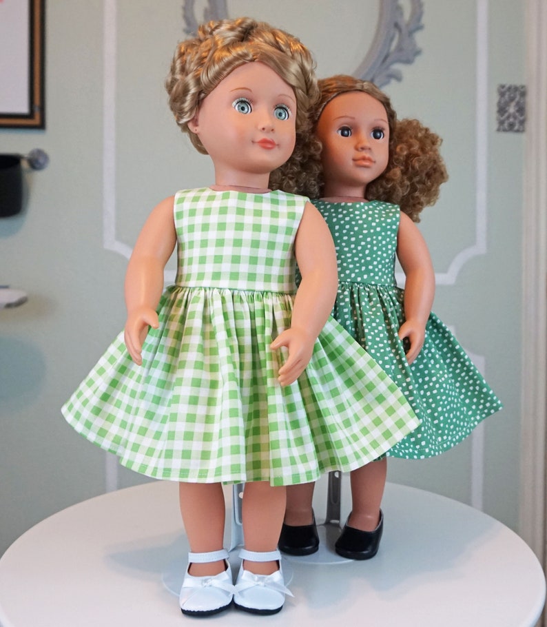 Classic Vintage Style Green and White Gingham Dress for 18 Doll AG Doll image 9