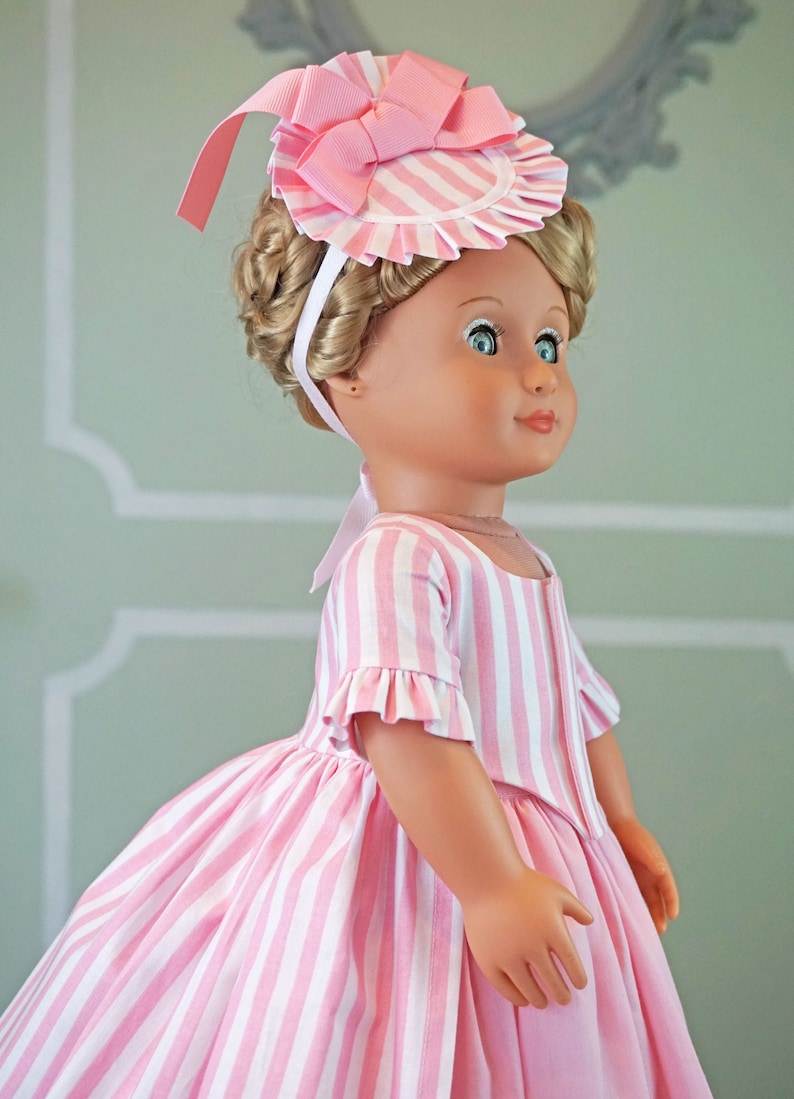 Pink Striped 18th Century Historical Bergère Hat for AG dolls 18 inch dolls image 10