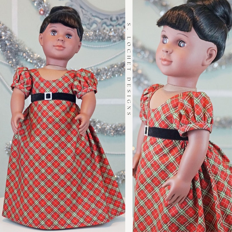 Christmas Red Plaid Regency Dress for 18 Doll AG Doll image 1