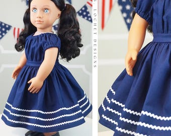 Vintage Style Navy with White Rickrack Summer Americana Peasant Dress for 18" Doll AG Doll