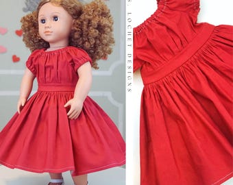 Vintage Style Red Cerise Peasant Dress for 18" Doll AG Doll