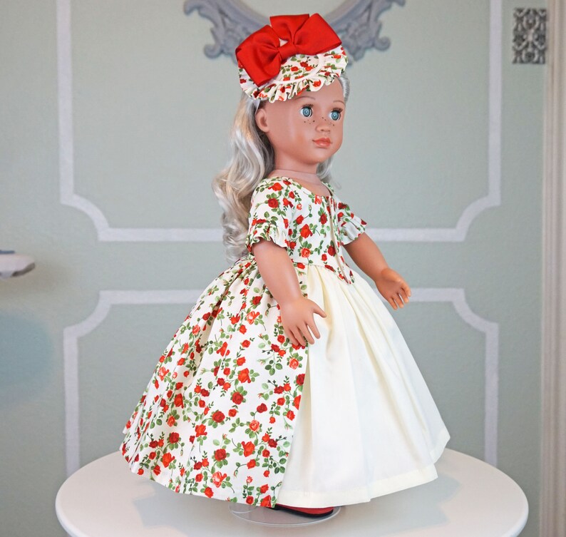 Robe a l'Anglaise Spring Red Rosebuds two piece dress for 18 Doll AG Doll image 8