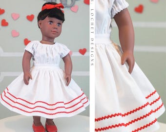 Vintage Style White Red Rickrack Peasant Dress for 18" Doll AG Doll