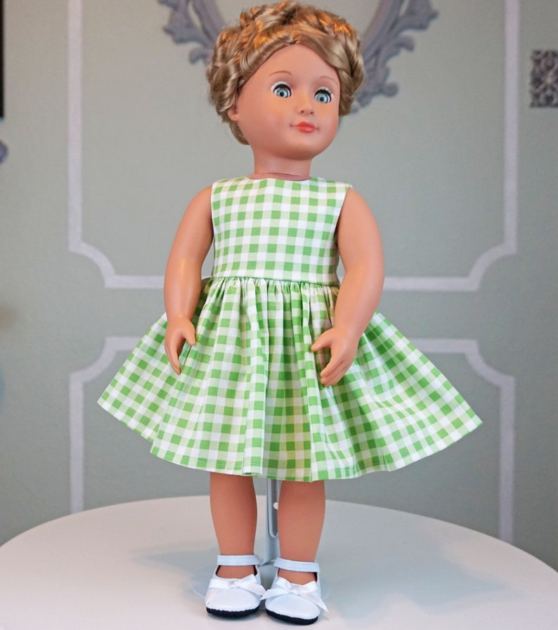 Classic Vintage Style Green and White Gingham Dress for 18 Doll AG Doll image 7