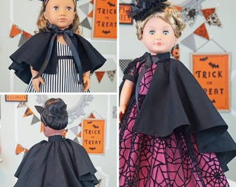 Black Cape Halloween witch cape 3 length options for 18" Doll AG Doll