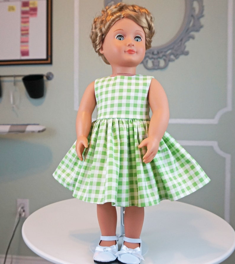 Classic Vintage Style Green and White Gingham Dress for 18 Doll AG Doll image 2