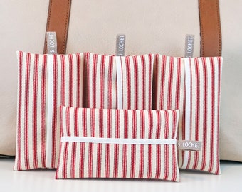 Red Ticking Stripe Pocket Tissue Holder Cozy - choose from 2 styles