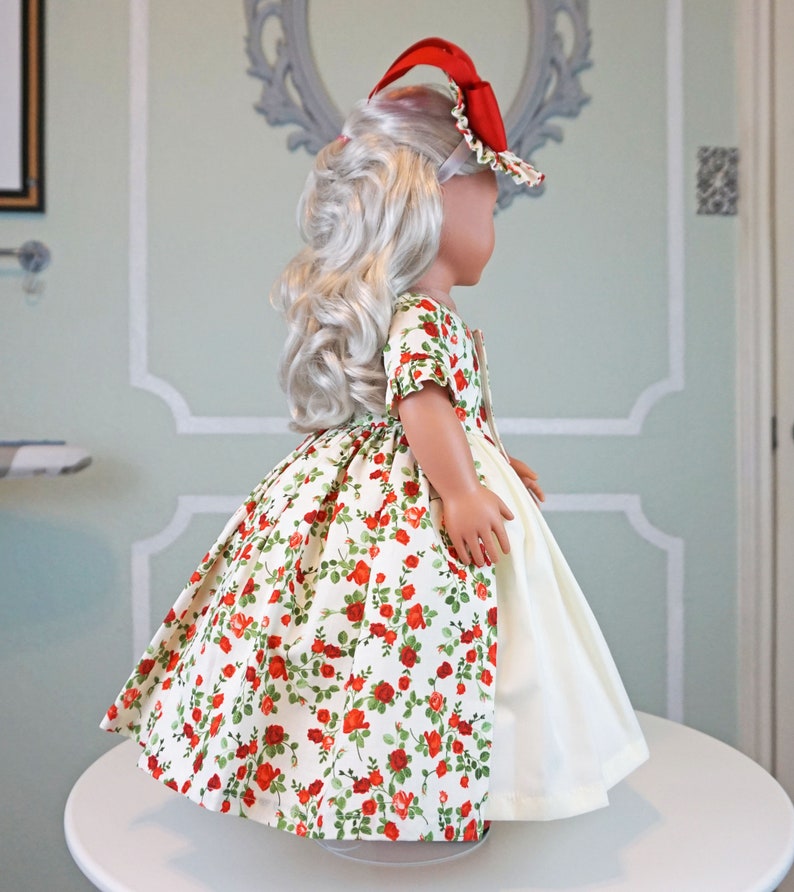 Robe a l'Anglaise Spring Red Rosebuds two piece dress for 18 Doll AG Doll image 7