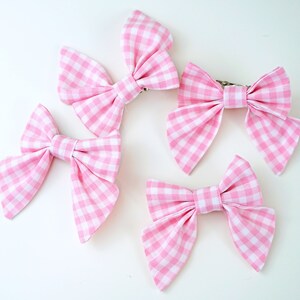 Small 2 Pink Alligator Clip Hair Bows Small Pink Gingham