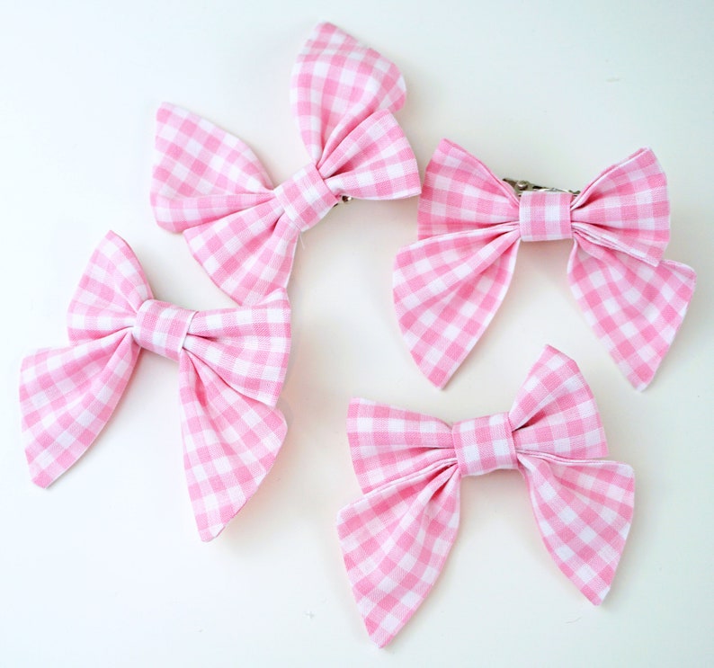 Small 2 Pink Alligator Clip Hair Bows Small Pink Gingham