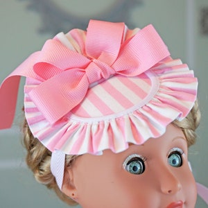 Pink Striped 18th Century Historical Bergère Hat for AG dolls 18 inch dolls image 2